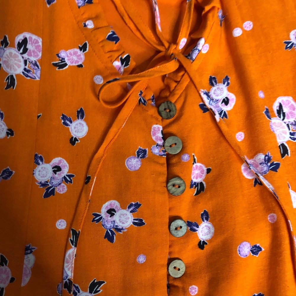 Free People Like A Lady Orange Mini Floral Dress NWT Size LARGE - Picture 6 of 10